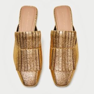 Zara gold slide flats mules NWT